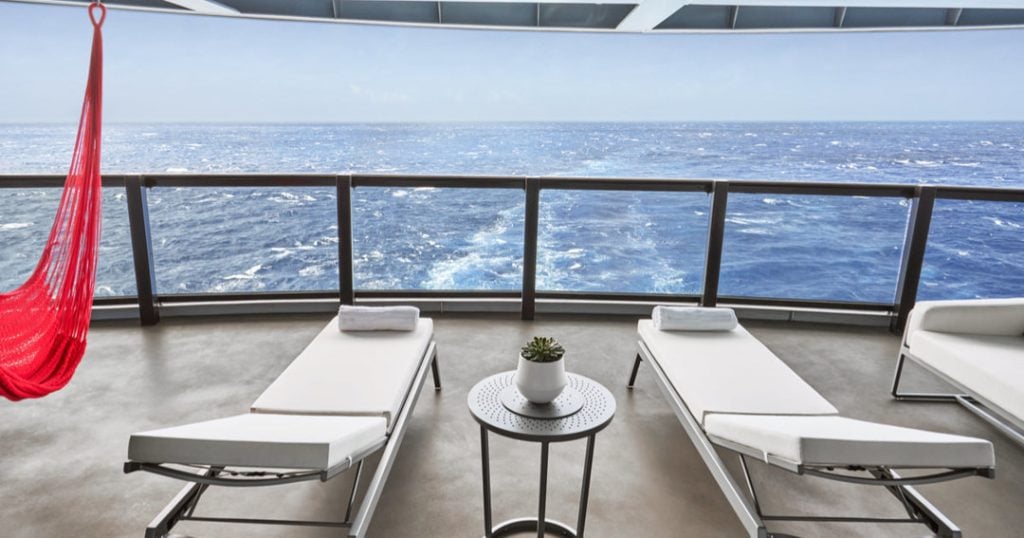 IMG STE suite aft suite architectural exterior terrace v1 01 4676 1200x630 1 Virgin Voyages Sweet Aft Suite wake-view terrace with twin loungers and ocean panorama
